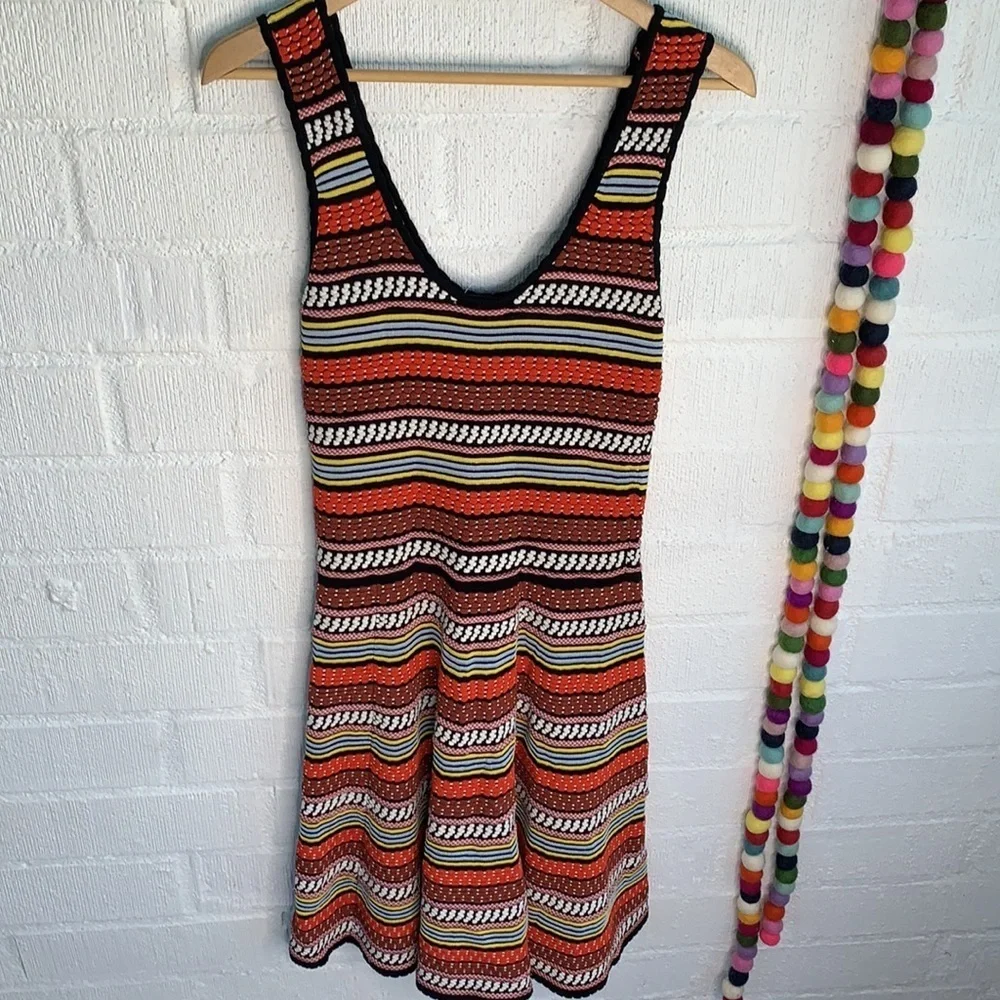 Ronny Kobo Collection Multicolor Knit Striped Fit & Flare Cocktail Dress sz L - Picture 4 of 5